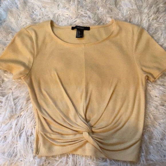 Forever 21 Tops - Pastel Yellow Knot Crop Top